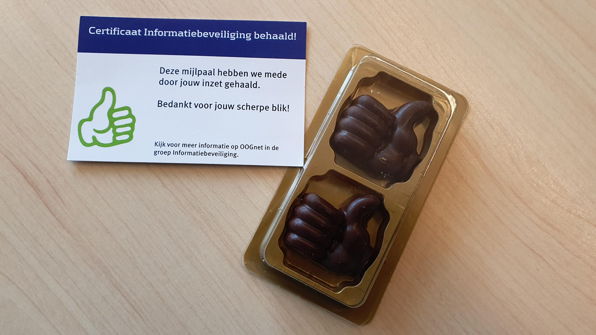 Duimpjes van chocolade als bedankje