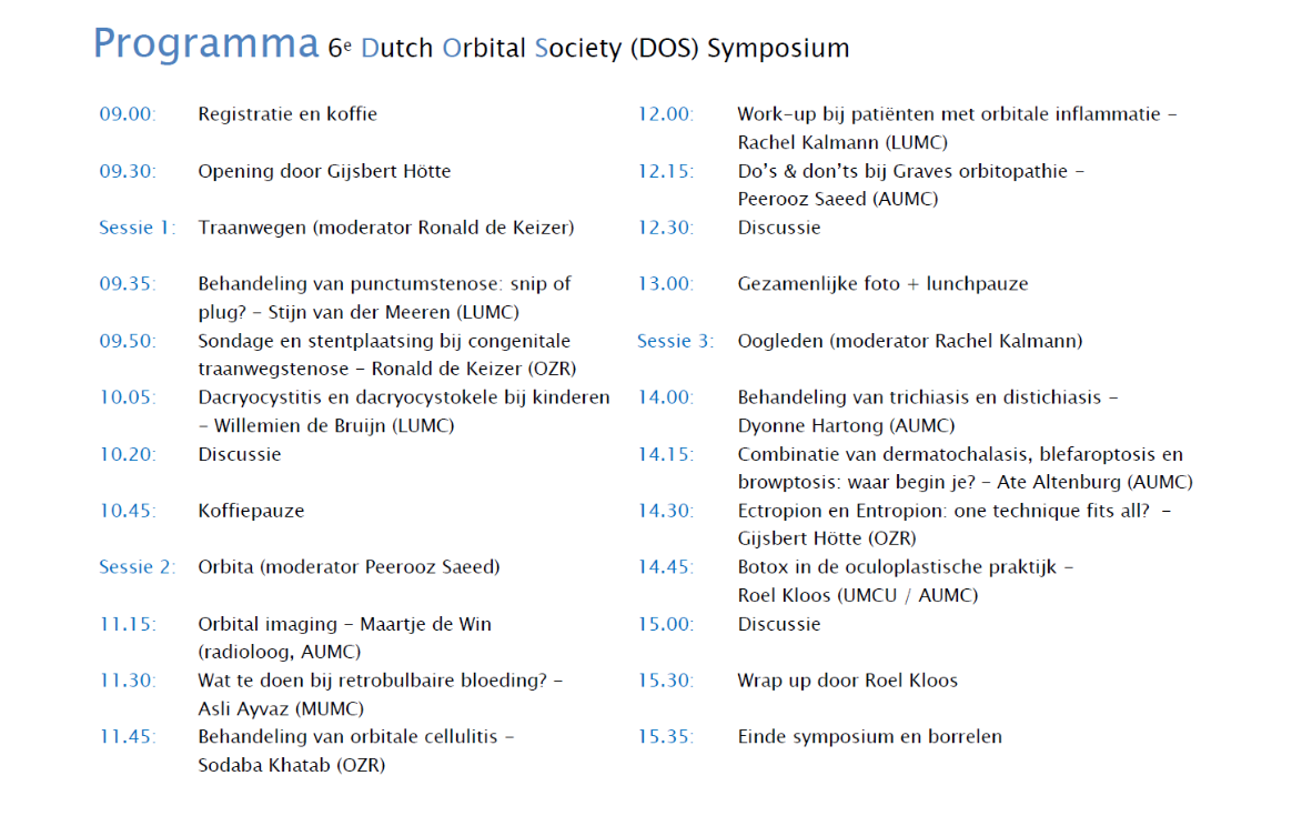 Programma DOS, start 09.00 eind 15.35 uur