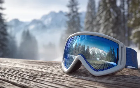 decoratieve afbeelding - skibril in een winterse omgeving 